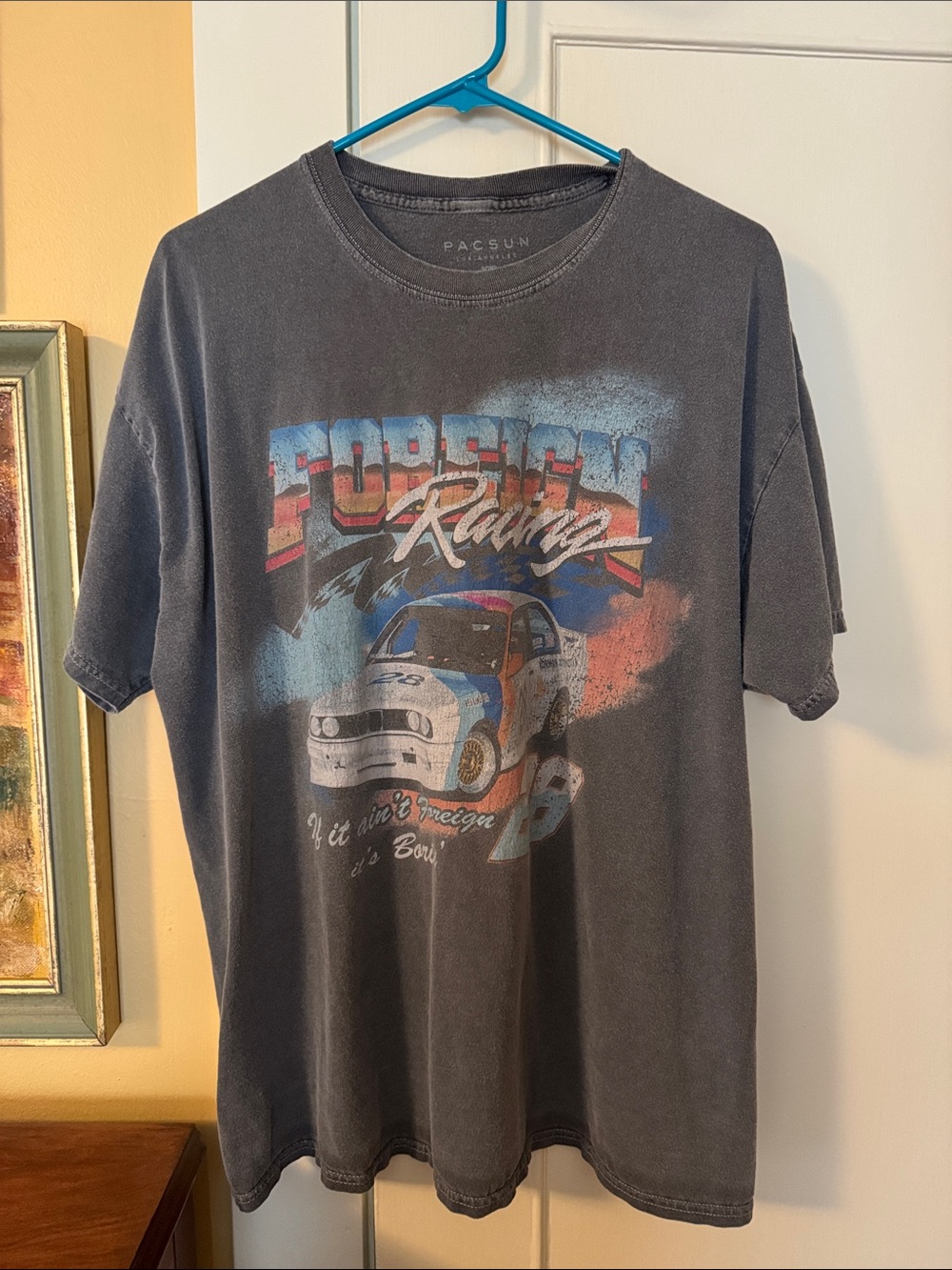 PacSun Charcoal Racing Graphic Tee with Multi-Color Print